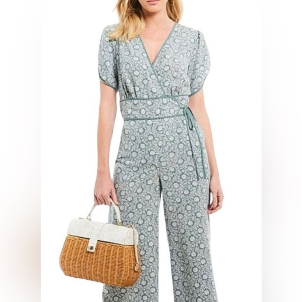 Chelsea & Violet Boho Floral Wide-Leg Jumpsuit - Sage Green & White